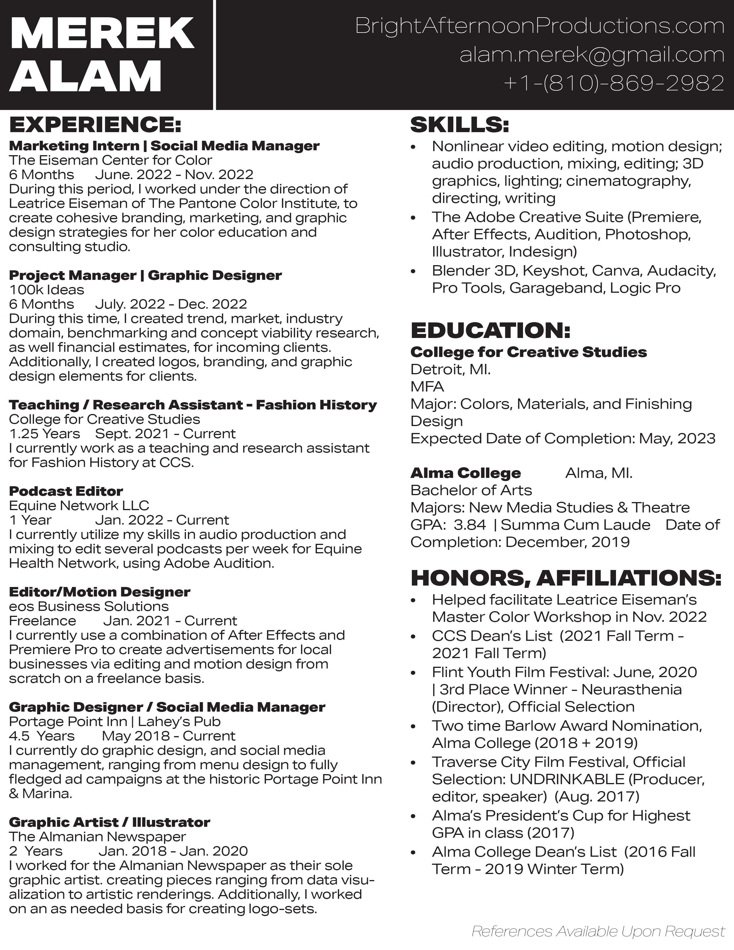 Merek Alam's Resume